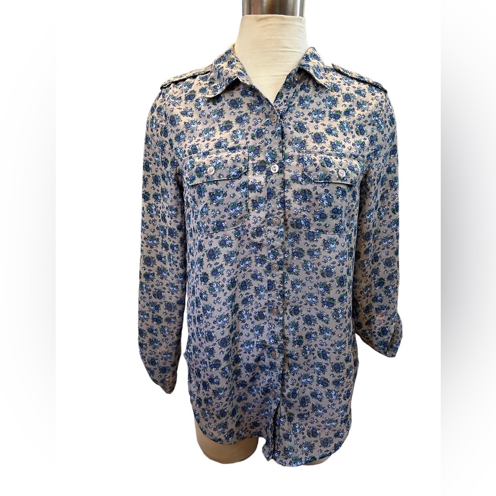Cute sheer floral long sleeve blouse